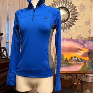 VS PINK XS athletic top with zipper. Like new. Royal blue with gray sides